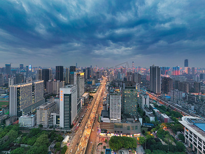 武汉城市建筑群夜晚建筑群汉口全景航拍摄影图配图