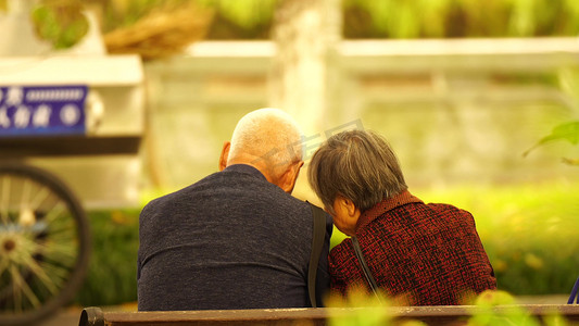 公园老人依偎背影