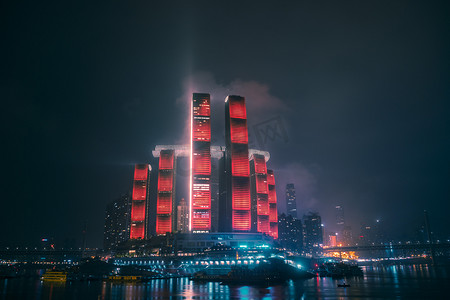 文艺夜景摄影照片_夜景朝天门夜晚建筑室外无摄影图配图