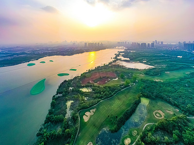 武汉城市地标晴天地标太子湖航拍全景摄影图配图