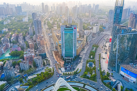 武汉城市建筑晴天建筑光谷广场航拍俯拍摄影图配图