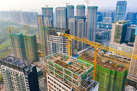 武汉城市建筑工地晴天工地高楼楼盘航拍摄影图配图