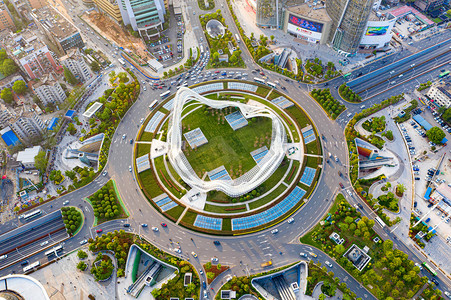武汉城市建筑晴天光谷广场地标航拍摄影图配图