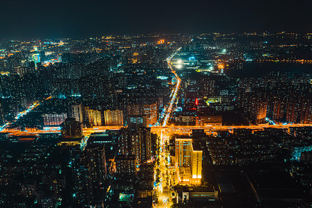 武汉城市建筑群夜晚城市夜景民族大道航拍摄影图配图