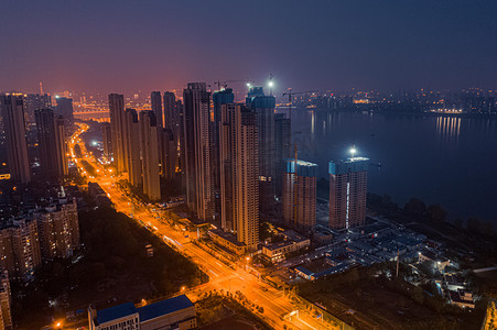 武汉城市建筑群夜晚建筑群楼盘写字楼航拍摄影图配图