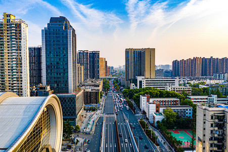 武汉城市建筑群晴天地标民族大道航拍摄影图配图