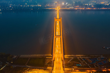 南京常泰长江大桥摄影照片_武汉城市建筑夜晚建筑地标杨泗港大桥航拍摄影图配图