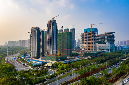武汉城市建筑晴天建筑楼盘航拍摄影图配图