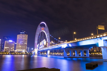 广州街摄影照片_城市晚上猎德大桥海珠区街拍摄影图配图