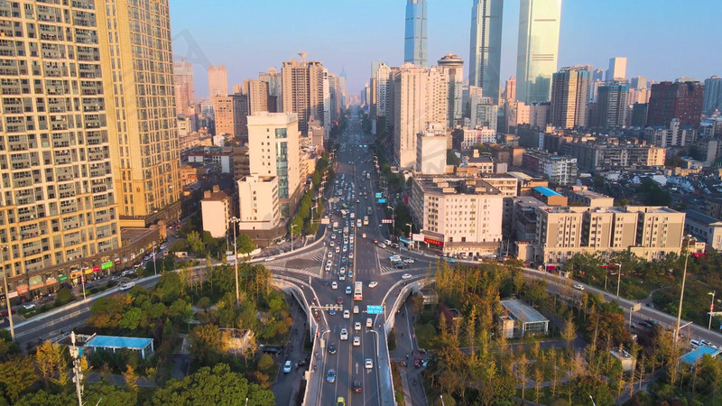 城市航拍城市长沙五一路交通车流高清摄影大图-千库网