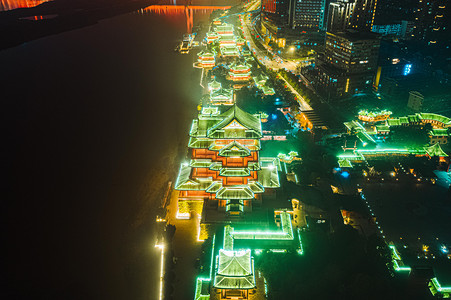 武汉城市地标夜晚地标滕王阁航拍摄影图配图