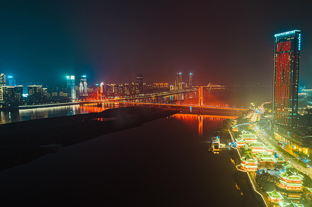 武汉城市地标建筑夜晚八一大桥南昌航拍摄影图配图