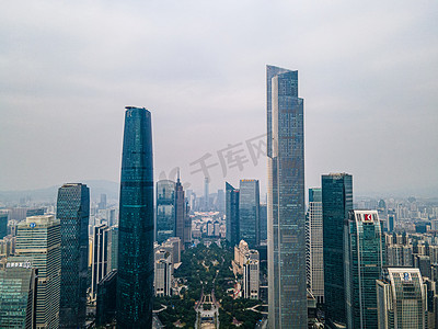 潮州cbd摄影照片_航拍广州珠江新城CBD高楼摄影图配图