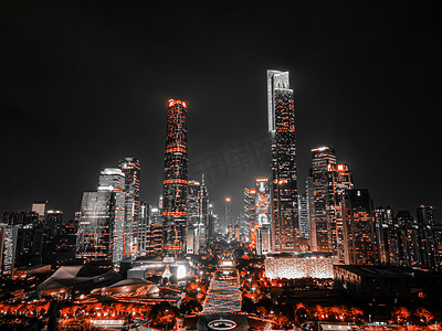 航拍广州珠江新城高楼夜景摄影图配图