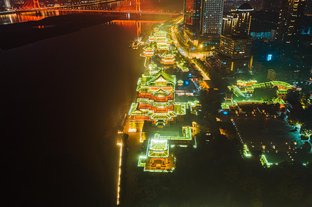 南昌城市地标夜晚地标滕王阁航拍俯拍摄影图配图
