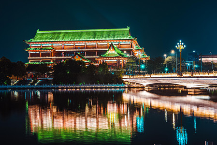 南昌城市地标夜晚城市建筑图书馆慢门摄影图配图