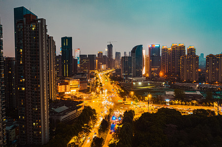 武汉城市建筑夜晚建筑范湖航拍摄影图配图