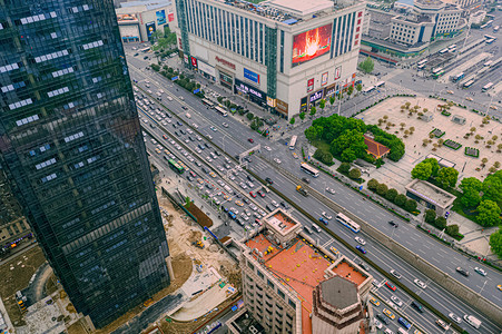 武汉城市建筑交通白天交通汉口火车站航拍摄影图配图