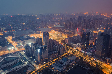 武汉城市建筑夜景建筑汉口火车站俯拍摄影图配图