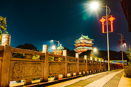 南昌城市地标夜晚地标滕王阁慢门摄影图配图