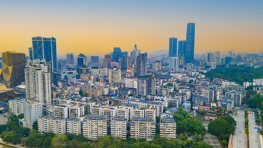 柳州风景摄影照片_城市清晨柳州城市风光空中无人机摄影图配图