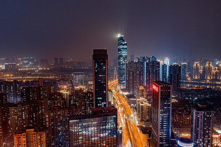 武汉城市建筑夜晚建筑越秀航拍俯拍摄影图配图