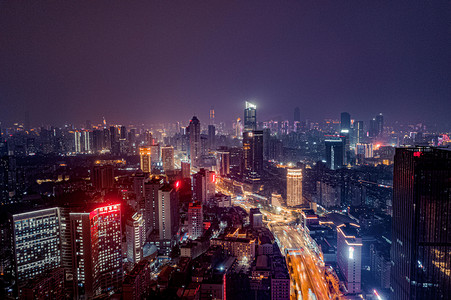武汉城市建筑群夜晚建筑群汉口越秀航拍摄影图配图