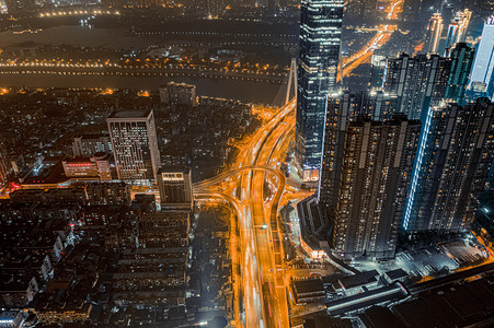 武汉城市建筑夜晚建筑越秀航拍摄影图配图