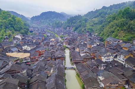 贵州城市摄影照片_城市中午肇兴侗寨风光景区内无人机摄影图配图