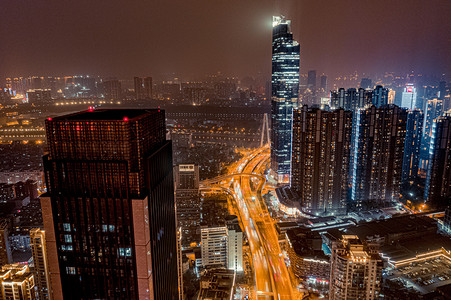 武汉城市建筑群夜晚建筑越秀航拍摄影图配图