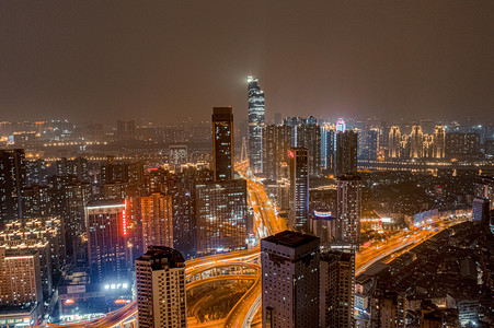 武汉城市建筑夜晚居民楼越秀航拍摄影图配图