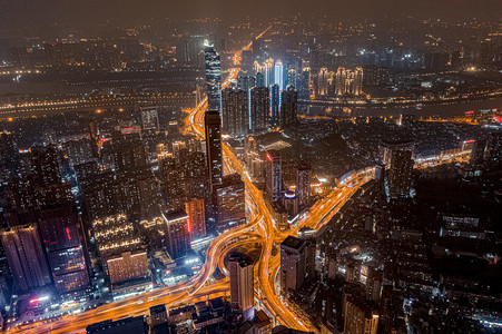 武汉写字楼摄影照片_武汉城市建筑群夜景建筑群越秀俯拍航拍摄影图配图