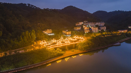 城市夜晚柳州风雨桥河畔无人机摄影图配图
