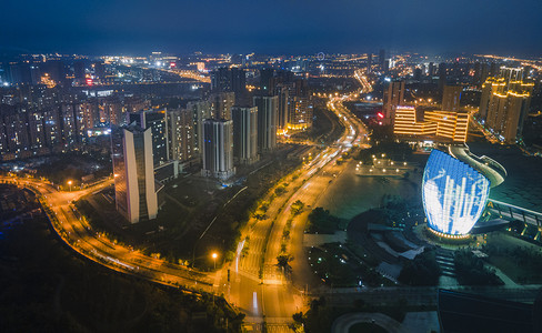 城市夜晚柳州城市夜景风光空中无人机摄影图配图