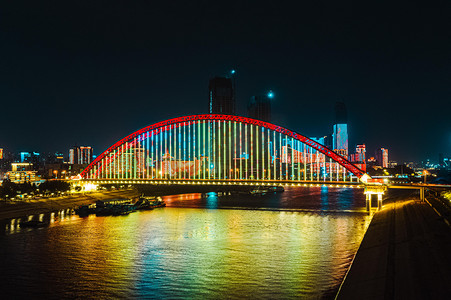 武汉城市建筑夜晚建筑晴川桥航拍摄影图配图