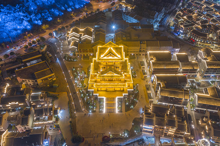 柳州风景摄影照片_城市夜晚柳州窑埠古镇旅游区无人机摄影图配图