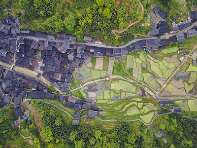 城市中午肇兴侗寨风光旅游景区无人机摄影图配图