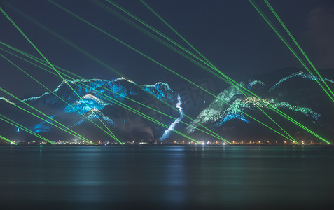 瓯江夜景灯光秀夜晚灯光瓯江无摄影图配图