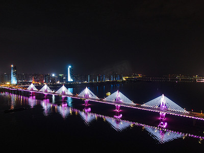 航灯摄影照片_江西南昌赣江跨江大桥摄影图配图
