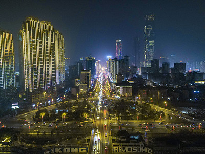 航拍湖南长沙五一大道夜景摄影图配图