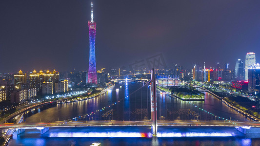 衢州城区摄影照片_城市晚上猎德大桥海珠区航拍摄影图配图