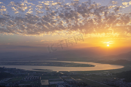 瑞安市飞云江夕阳夕阳河流山顶无摄影图配图