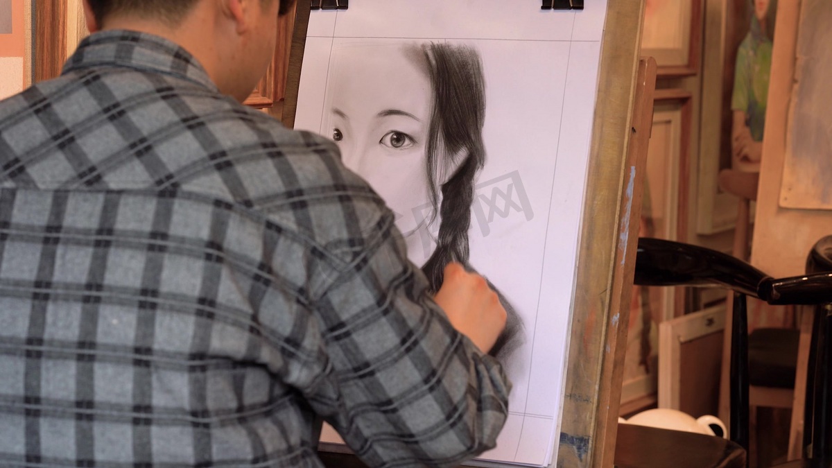 街头画家画人物素描画像画美女肖像画高清摄影大图 千库网