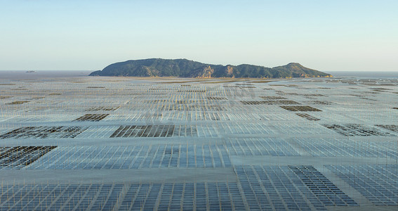 沙滩海洋摄影照片_紫菜养殖基地下午养殖海洋无摄影图配图