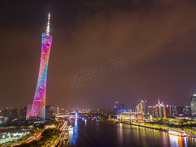 广州塔夜景珠江新城珠江旅游摄影图配图