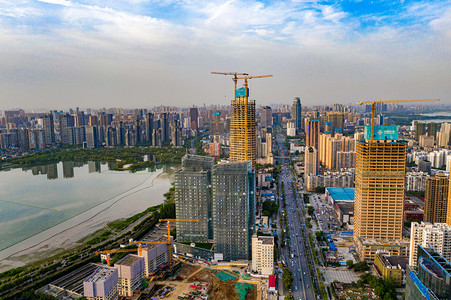 武汉城市建筑晴天建筑群东亭航拍摄影图配图