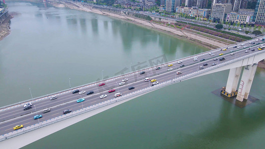 重庆城市宣传摄影照片_航拍重庆黄花园大桥交通车流实拍