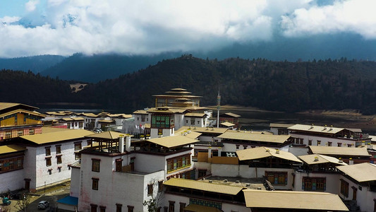 西藏林芝景点鲁朗林海鲁朗小镇航拍素材