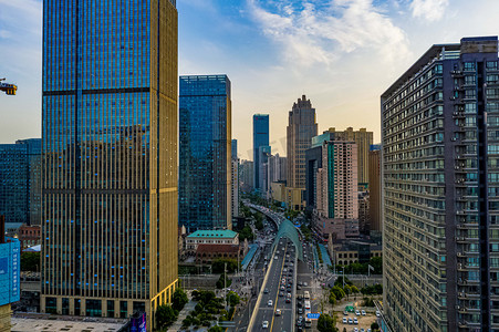 汉街摄影照片_武汉城市建筑日落建筑汉街航拍摄影图配图