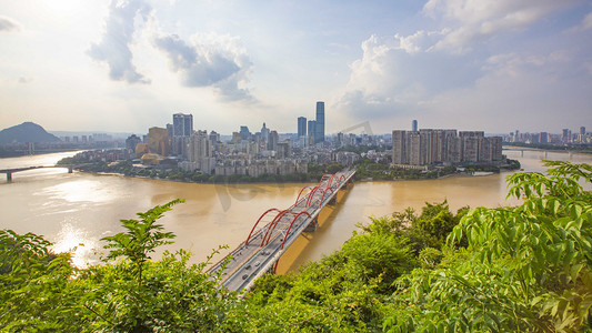 文惠桥摄影照片_城市清晨柳州城市风光上顶在拍摄摄影图配图
